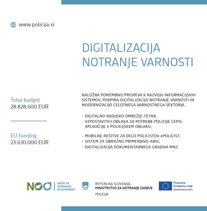 Plakat, ki prikazuje ključne točke projekta digitalizacije notranje varnosti