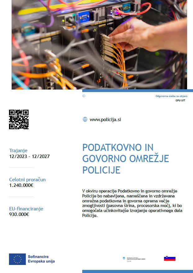 Plakat z osnovnimi podatki o projektu Povečanje zmogljivosti in posodobitev podatkovnega in govornega omrežja