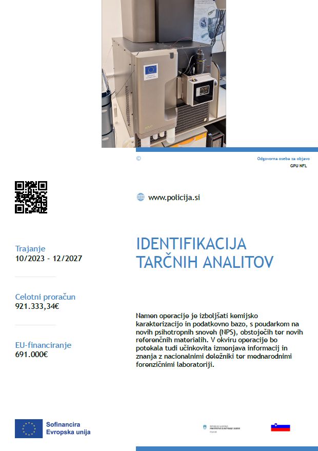 Plakat s podatki o projektu Krepitev zmogljivosti za identifikacijo tarčnih analitov 