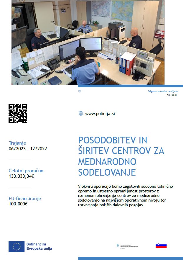 Plakat s podatki o projektu Posodobitev in širitev centrov za mednarodno sodelovanje