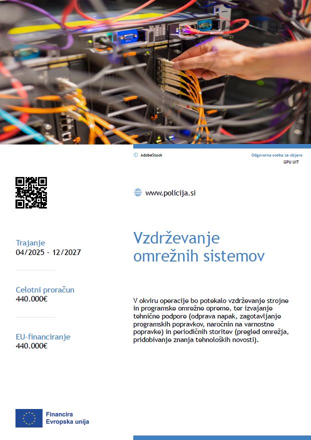 Plakat s podatki o projektu Vzdrževanje omrežnih sistemov