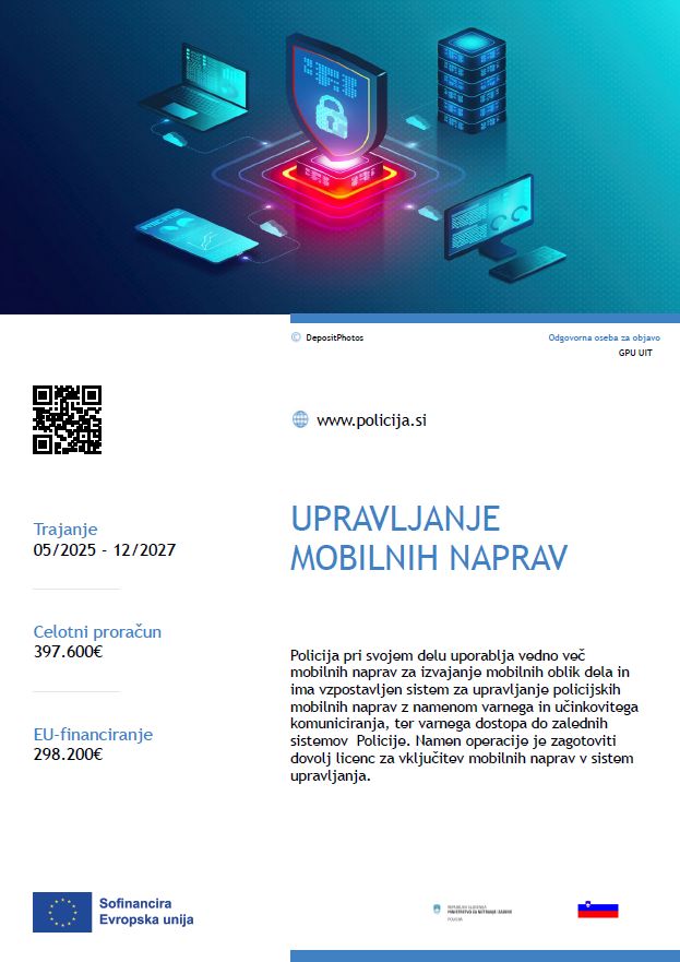 Plakat s podatki o projektu Upravljanje mobilnih naprav