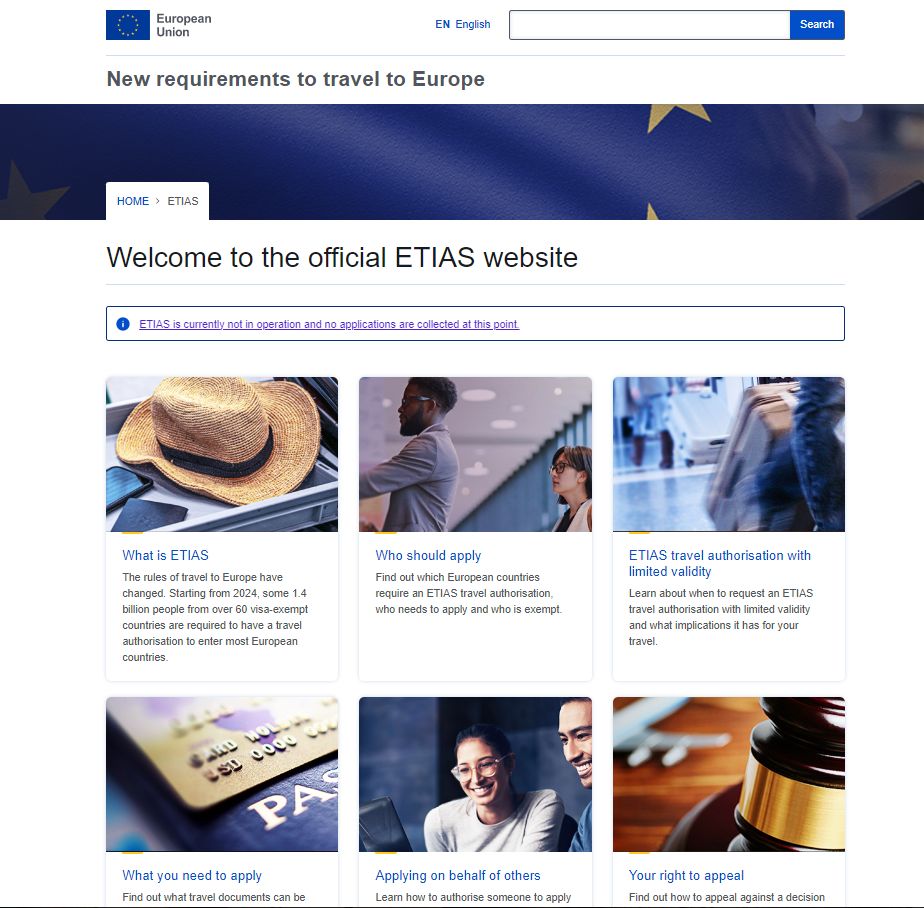 slika uradne spletne strani ETIAS