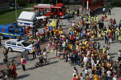 slika udeležencev prireditve Otroški bazar na Gospodarskem razstavišču iz zraka, 2008