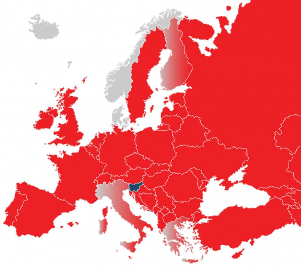 Zemljevid Evrope z barvnimi oznakami drzav glede na tveganje za okuzbo z novim koronavirusom velja od 19 februarja 2021a