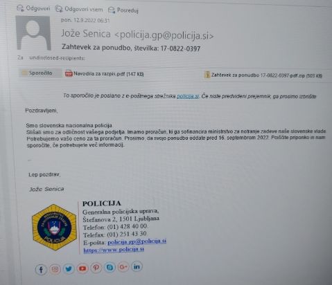 Primer laznega sporocila podpisnik pgdp Senice