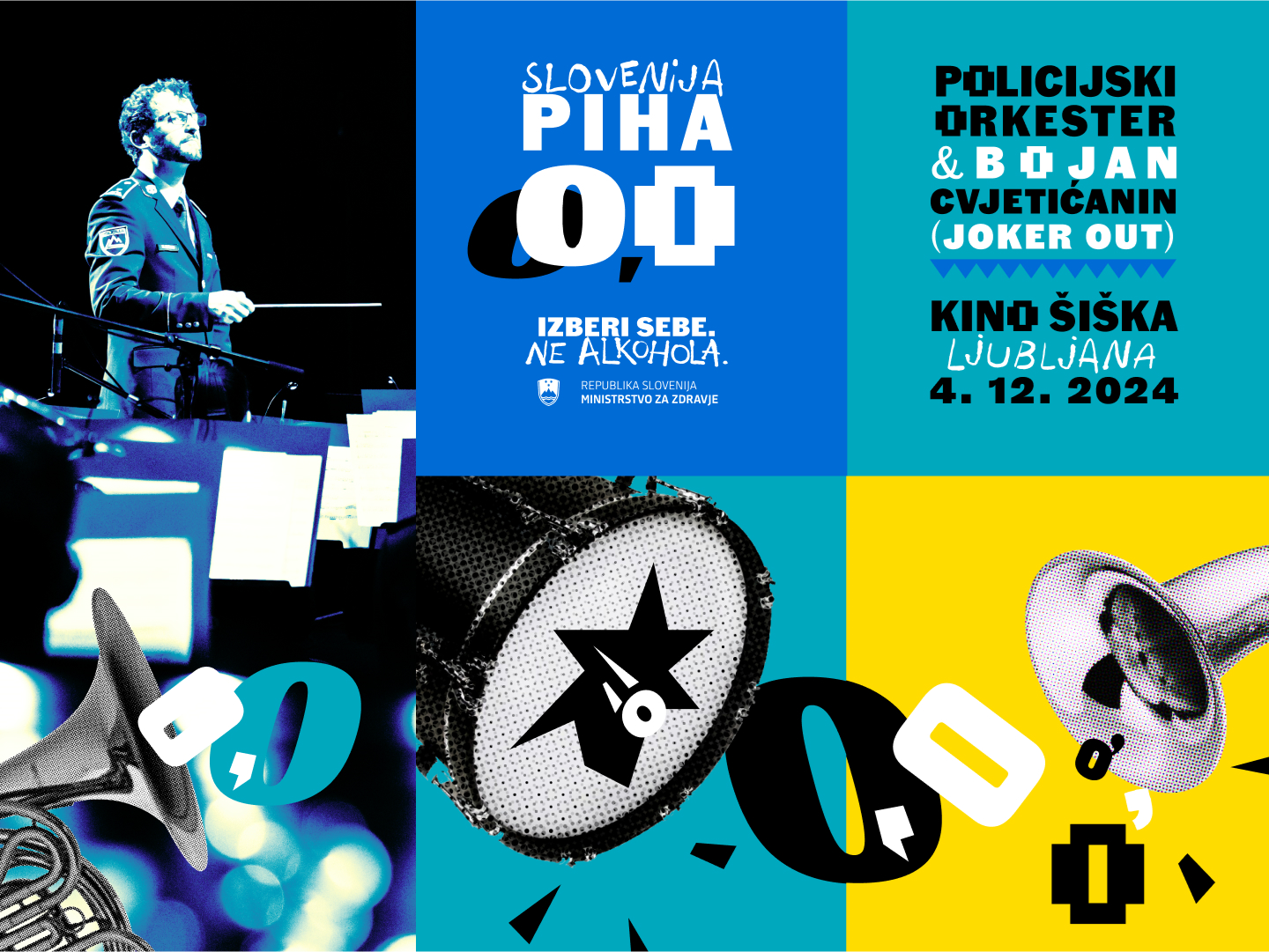 Letak Slovenija piha 0,0 - z vabilom na koncert Policijskega orkestra