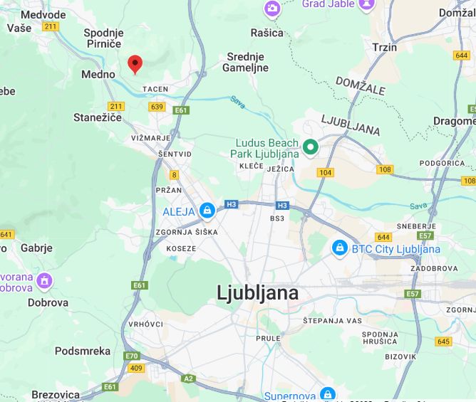 Lokacija Policijske akademije, označena na zemljevidu Ljubljane