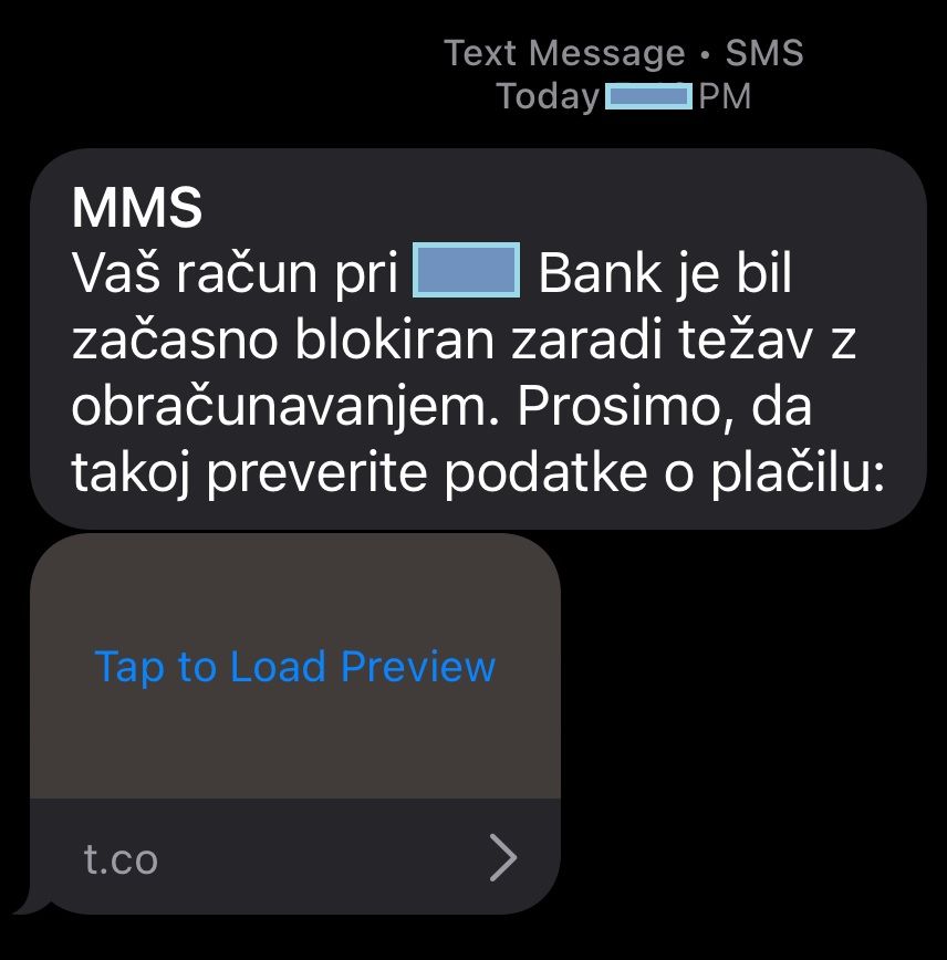 Primer lažnega MMS sporočila (zajem zaslona)