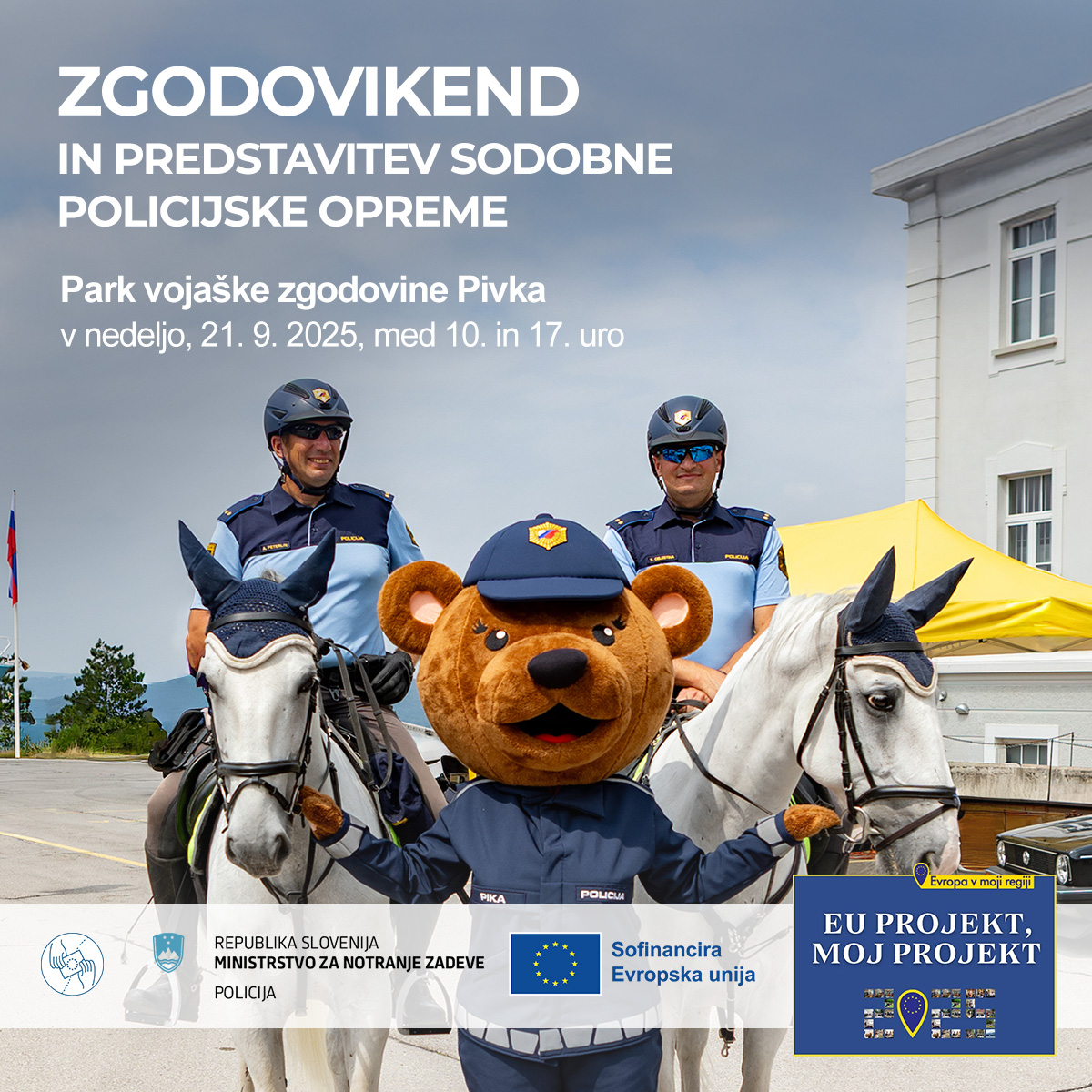 Plakat, ki vabi na ZgodoVikend in na predstavitev policijske opreme