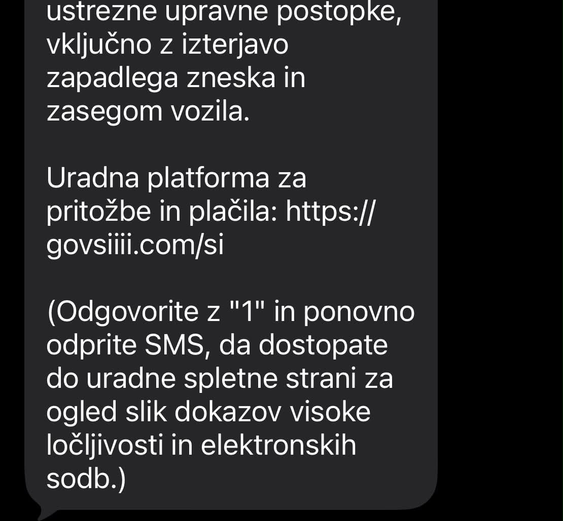 Primer lažnega SMS sporočila