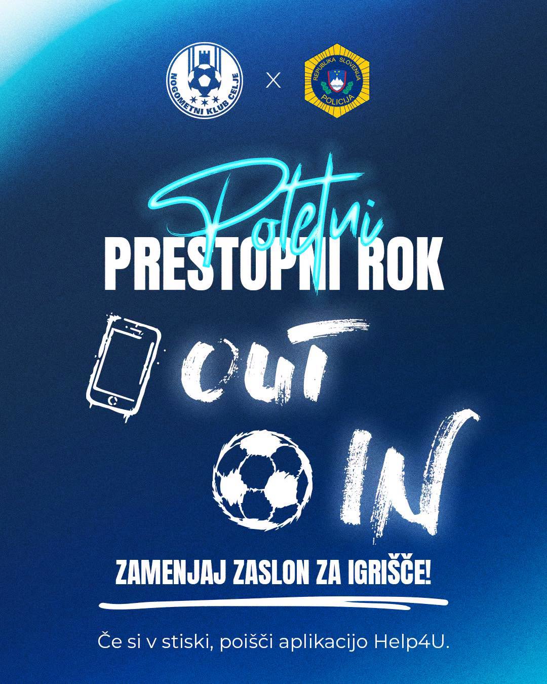 Plakat akcije z napisom Poletni prestopni rok. Zasloni so OUT, žoga je IN