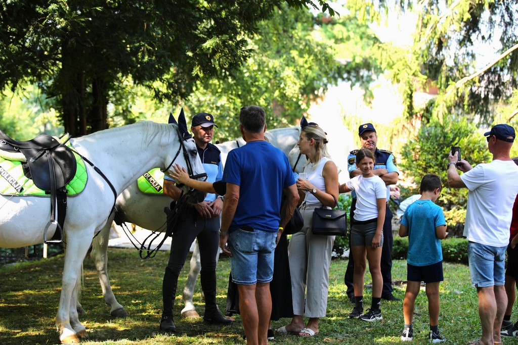 Obiskovalci pri policistih konjenikih