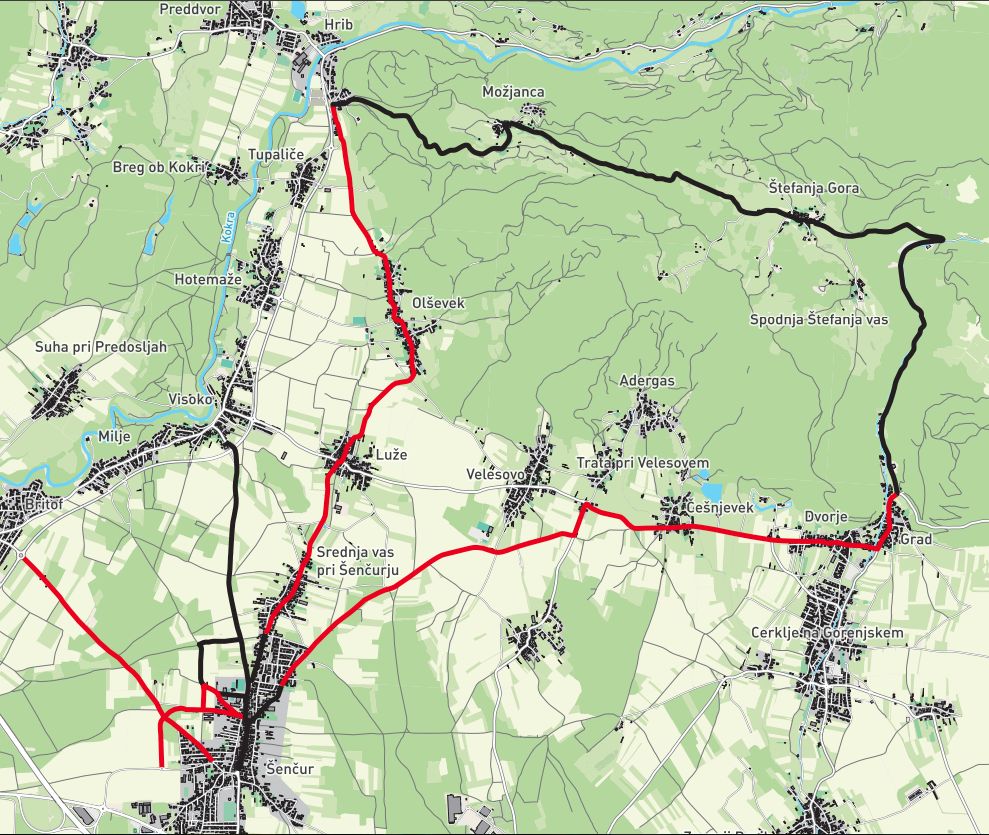 Zemljevid z vrisanimi trasami in označenimi zaporami prometa