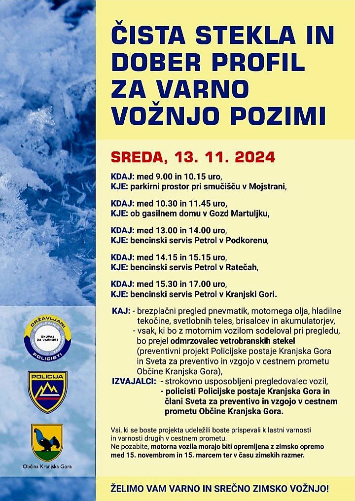 Letak z navedenimi lokacijami in termini akcije z naslovom Čista stekla in dober profil