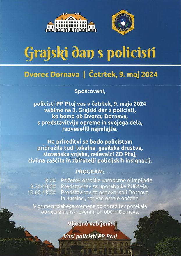 Vabilo na 3. grajski dan s ptujskimi policisti - plakat