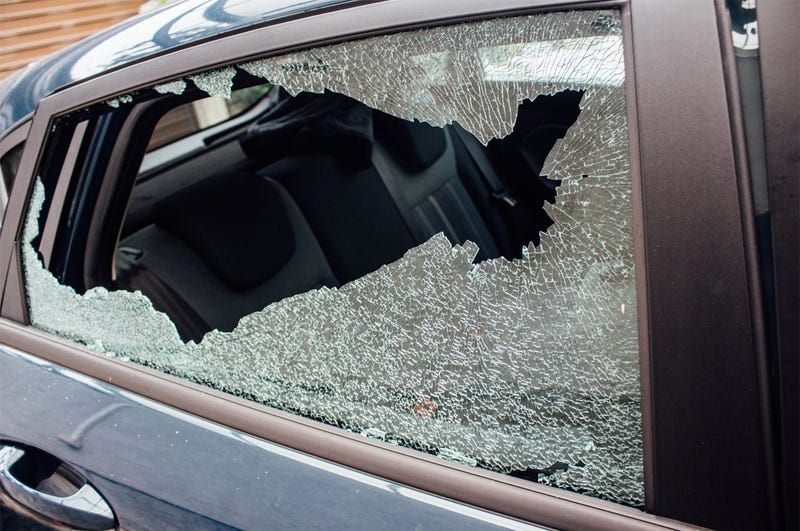 picture of a broken window on a car