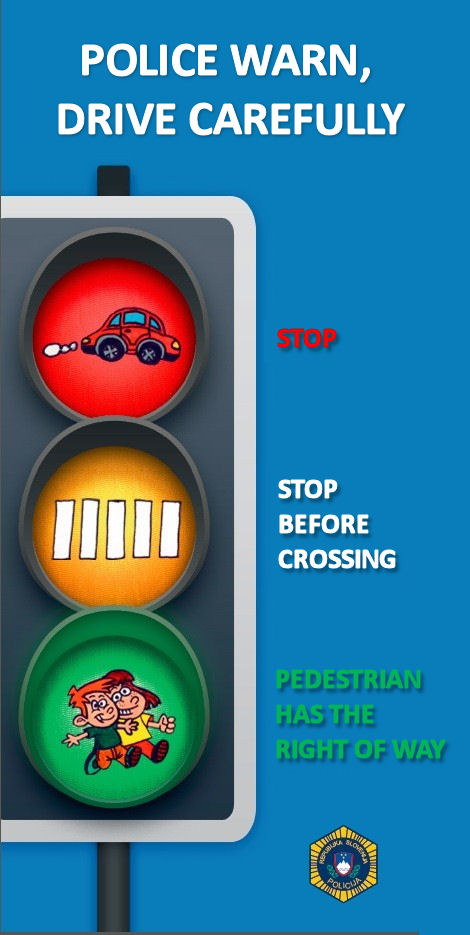 drawing of the traffic lights with advice for drivers near school routes