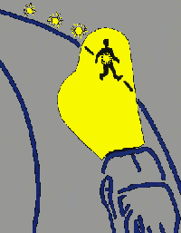 drawing of a person on the road with a reflective object