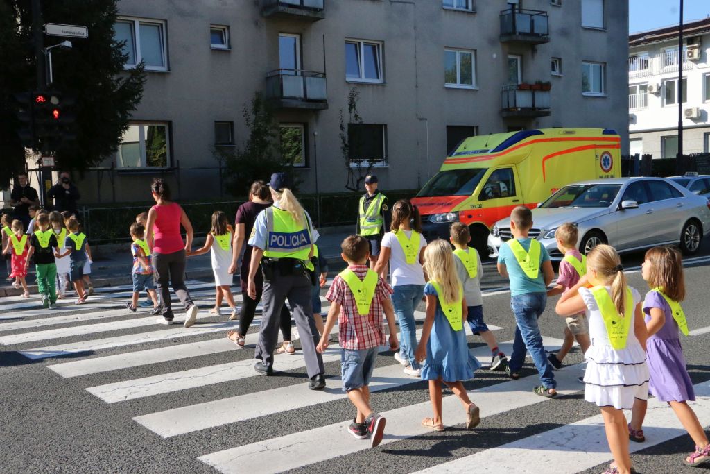 slika otrok na prehodu za pešce v akciji Varna pot v šolo