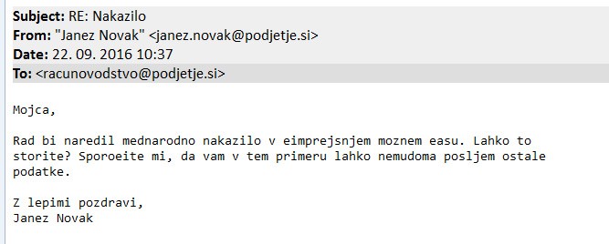 slika lažnega elektronskega sporočila