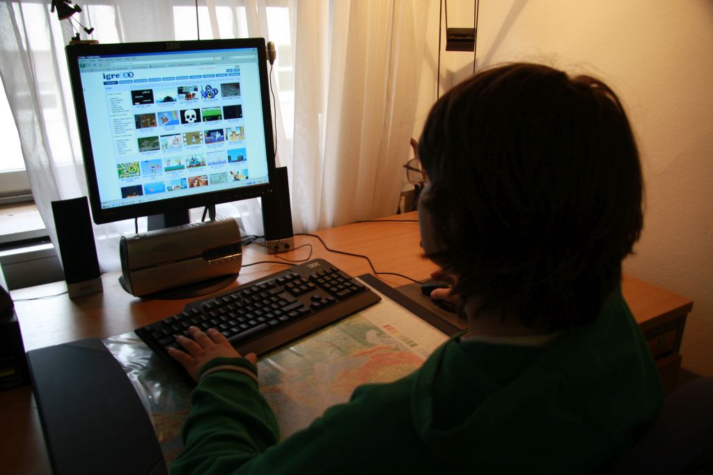 picture of a child in front of a computer monitor